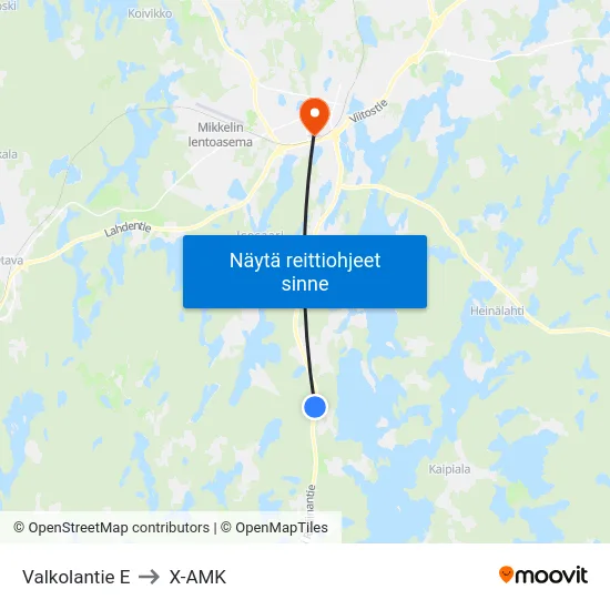 Valkolantie  E to X-AMK map