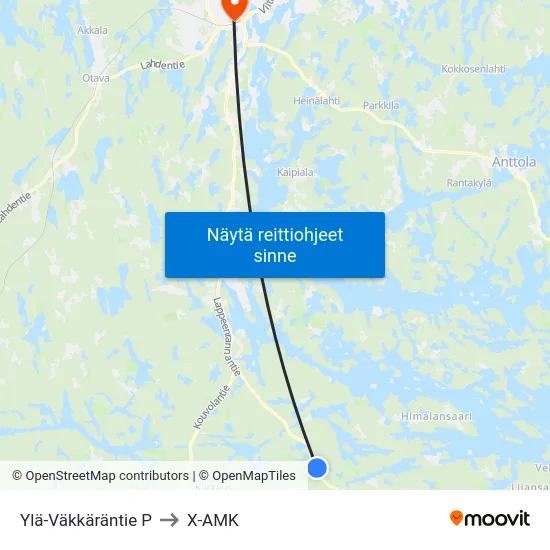 Ylä-Väkkäräntie  P to X-AMK map