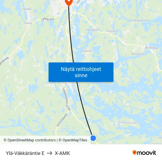 Ylä-Väkkäräntie  E to X-AMK map
