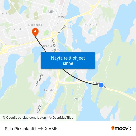 Sala-Pirkonlahti  I to X-AMK map