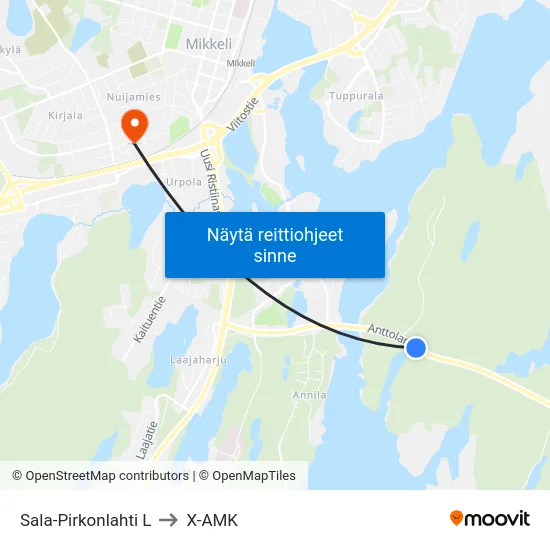 Sala-Pirkonlahti  L to X-AMK map