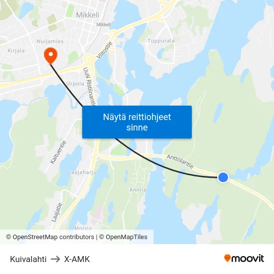 Kuivalahti to X-AMK map