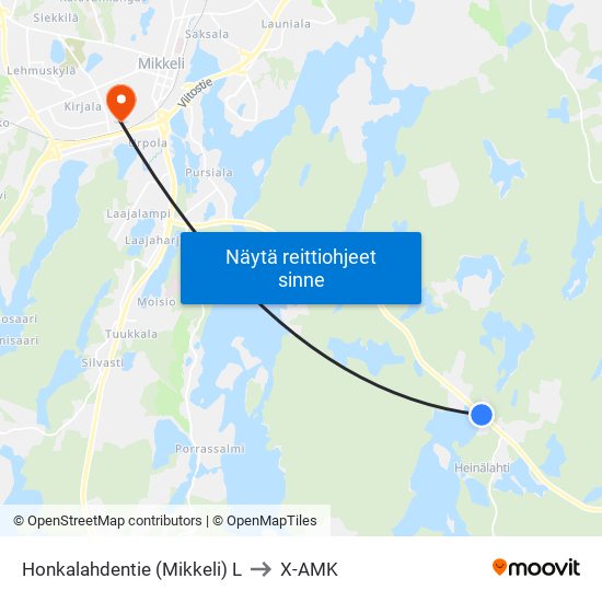 Honkalahdentie (Mikkeli)  L to X-AMK map