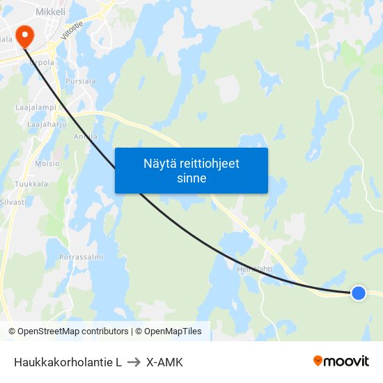 Haukkakorholantie  L to X-AMK map