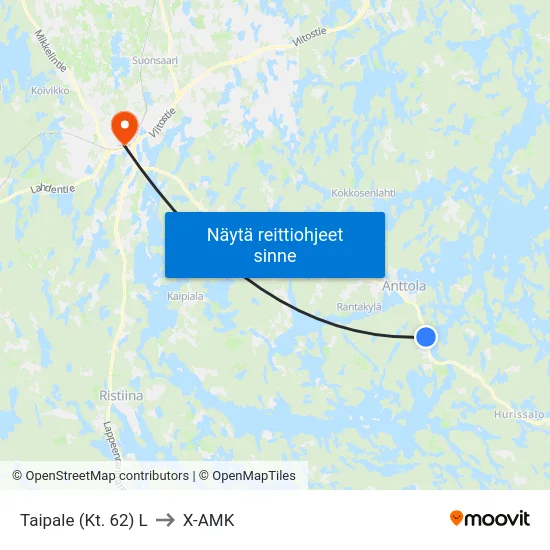 Taipale (Kt. 62)  L to X-AMK map
