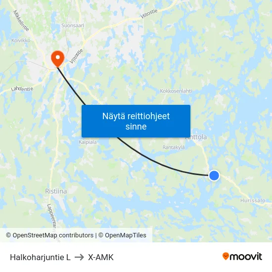 Halkoharjuntie  L to X-AMK map