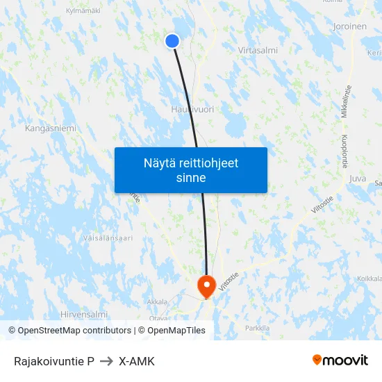 Rajakoivuntie P to X-AMK map