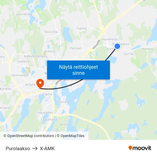 Purolaakso to X-AMK map