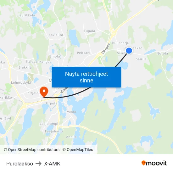 Purolaakso to X-AMK map