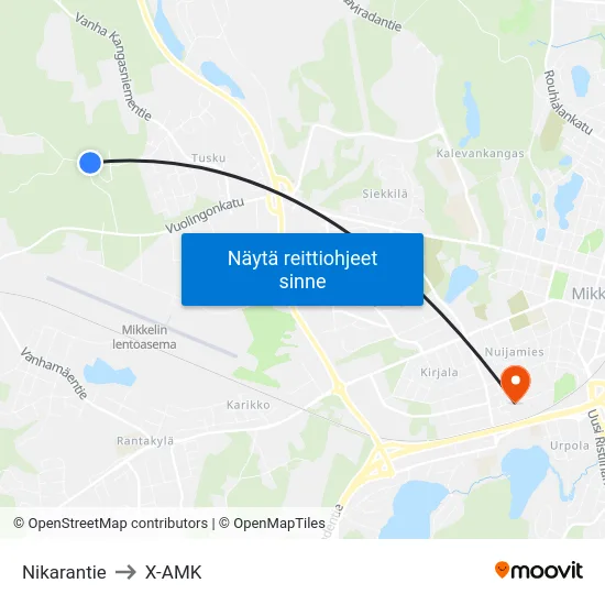 Nikarantie to X-AMK map