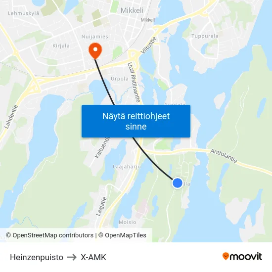 Heinzenpuisto to X-AMK map