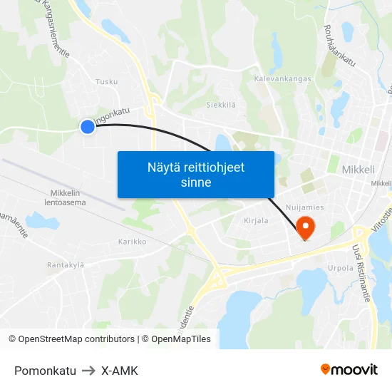 Pomonkatu to X-AMK map