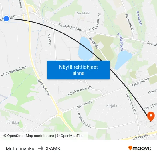Mutterinaukio to X-AMK map