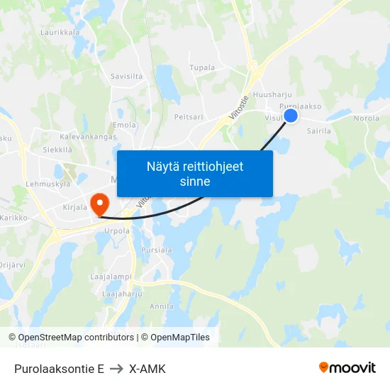 Purolaaksontie E to X-AMK map