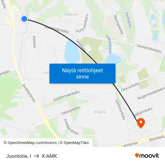Juontotie, I to X-AMK map