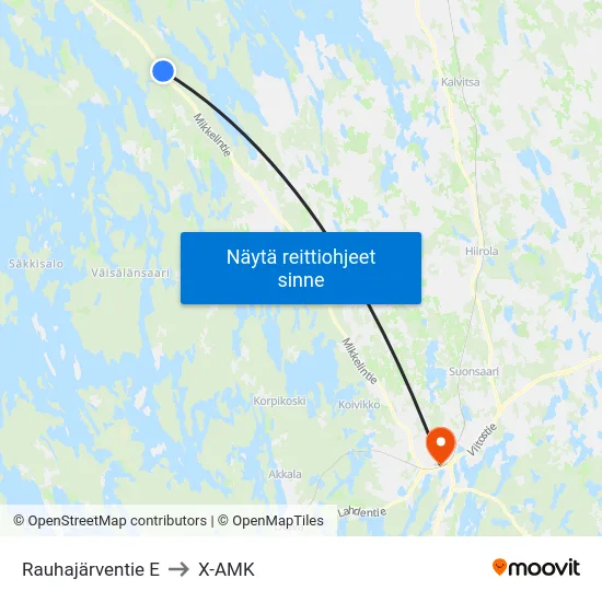 Rauhajärventie  E to X-AMK map