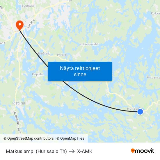 Matkuslampi (Hurissalo Th) to X-AMK map