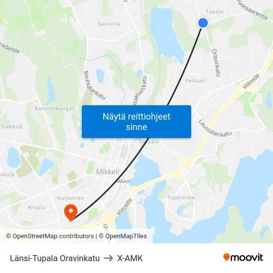 Länsi-Tupala Oravinkatu to X-AMK map