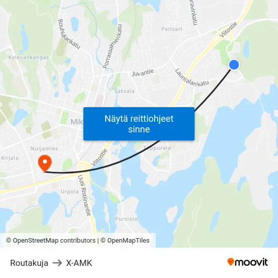 Routakuja to X-AMK map