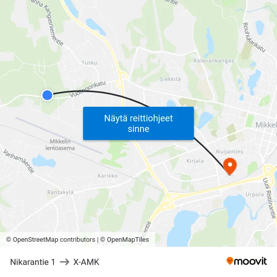 Nikarantie 1 to X-AMK map