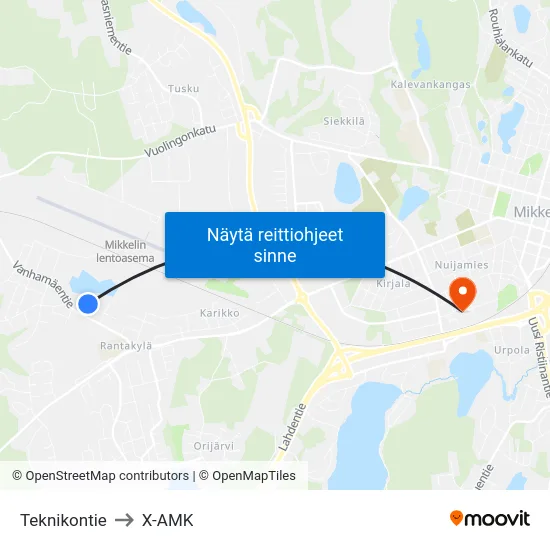 Teknikontie to X-AMK map