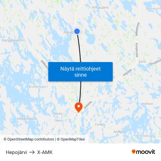Hepojärvi to X-AMK map