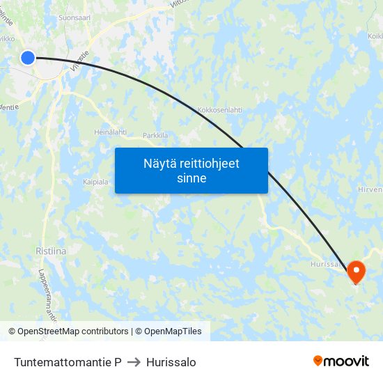 Tuntemattomantie  P to Hurissalo map