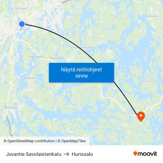 Juvantie Savolaistenkatu to Hurissalo map