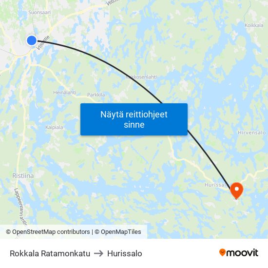 Rokkala Ratamonkatu to Hurissalo map