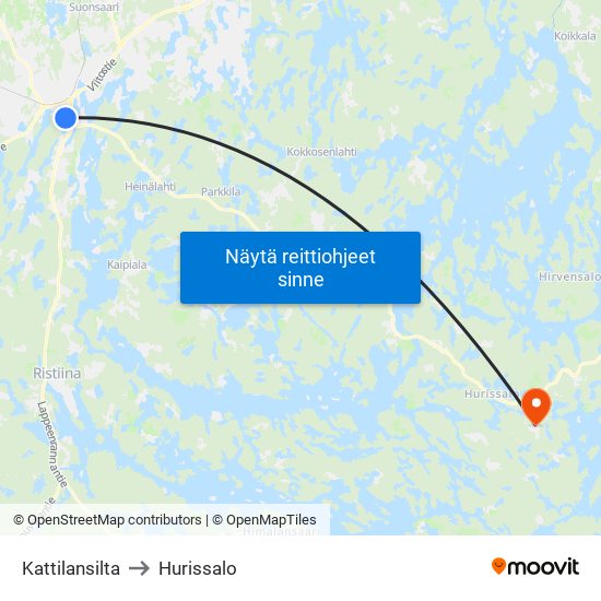 Kattilansilta to Hurissalo map