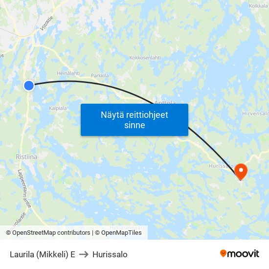 Laurila (Mikkeli)  E to Hurissalo map