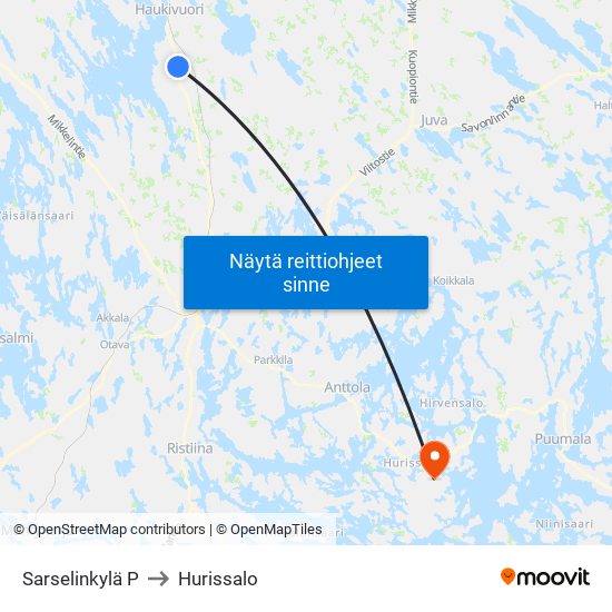 Sarselinkylä  P to Hurissalo map