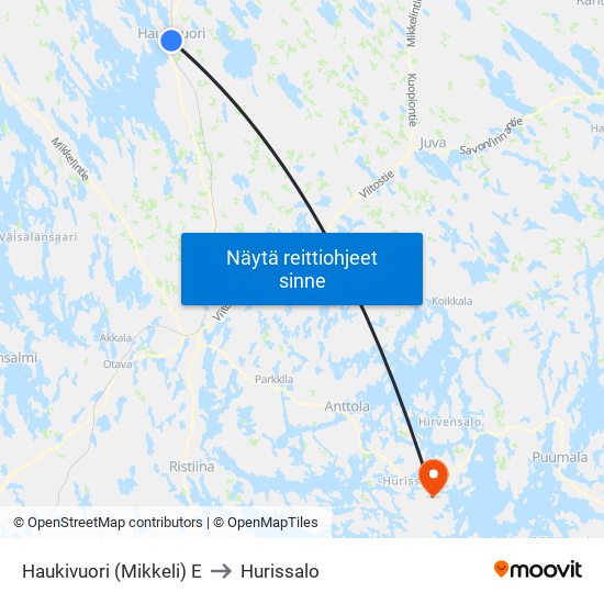 Haukivuori (Mikkeli)  E to Hurissalo map