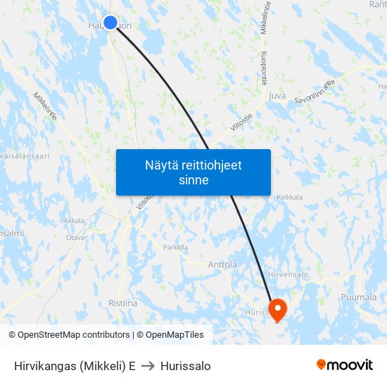 Hirvikangas (Mikkeli)  E to Hurissalo map