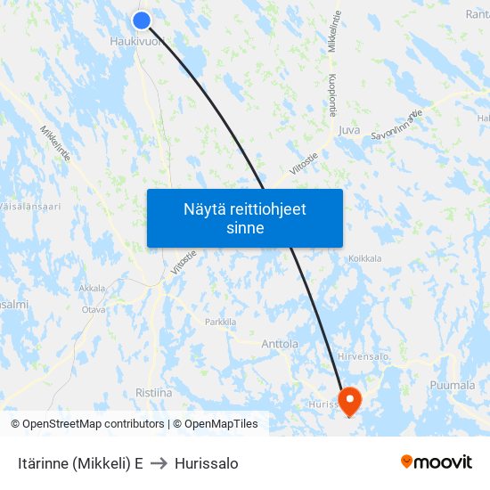 Itärinne (Mikkeli)  E to Hurissalo map
