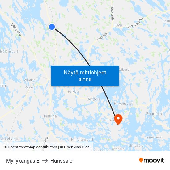 Myllykangas  E to Hurissalo map