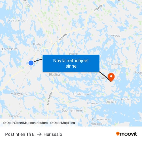 Postintien Th  E to Hurissalo map