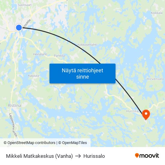 Mikkeli Matkakeskus (Vanha) to Hurissalo map