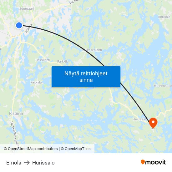 Emola to Hurissalo map