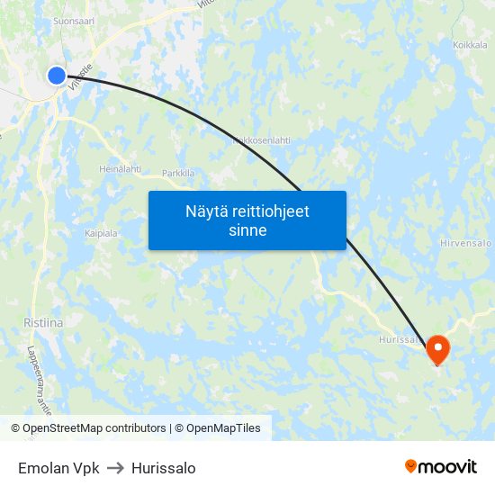 Emolan Vpk to Hurissalo map