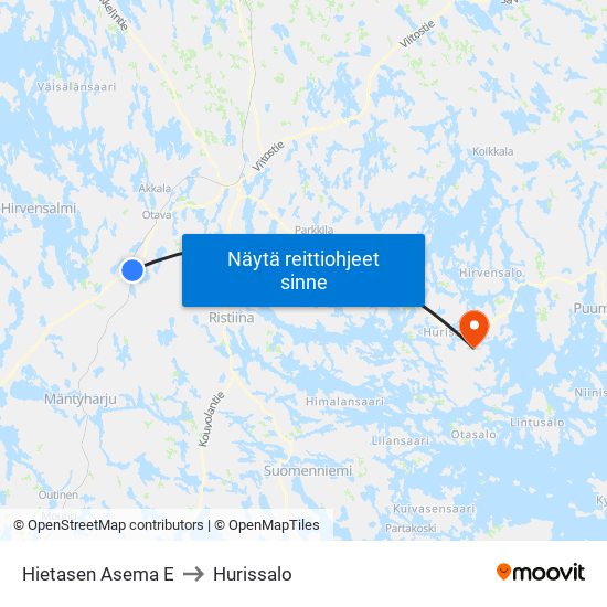 Hietasen Asema E to Hurissalo map