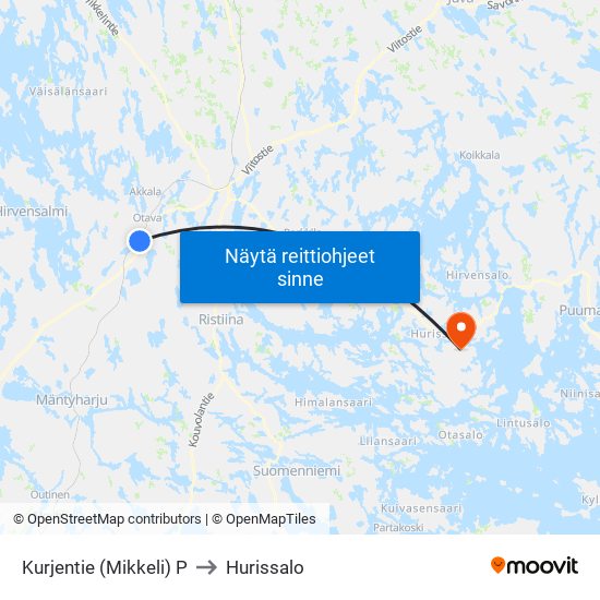 Kurjentie (Mikkeli)  P to Hurissalo map