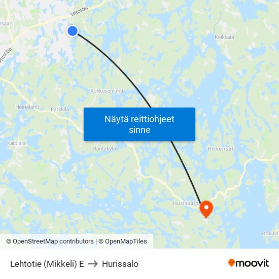 Lehtotie (Mikkeli)  E to Hurissalo map