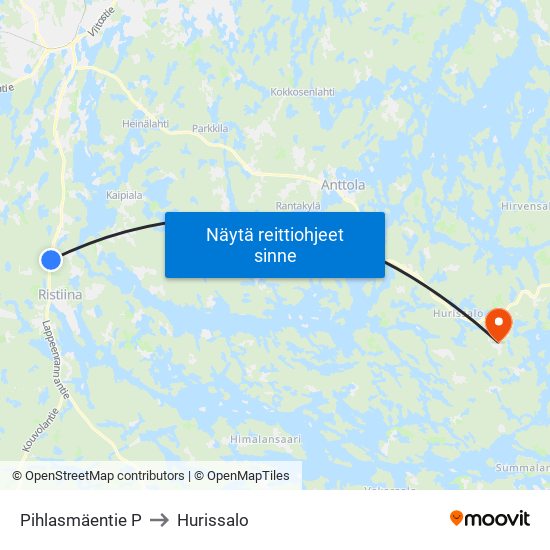 Pihlasmäentie  P to Hurissalo map