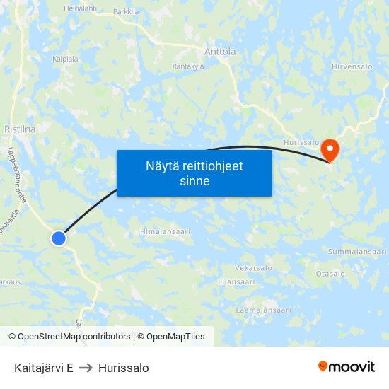 Kaitajärvi  E to Hurissalo map
