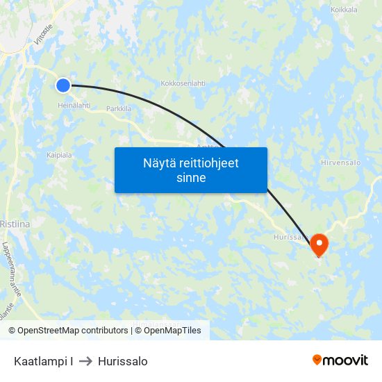 Kaatlampi  I to Hurissalo map