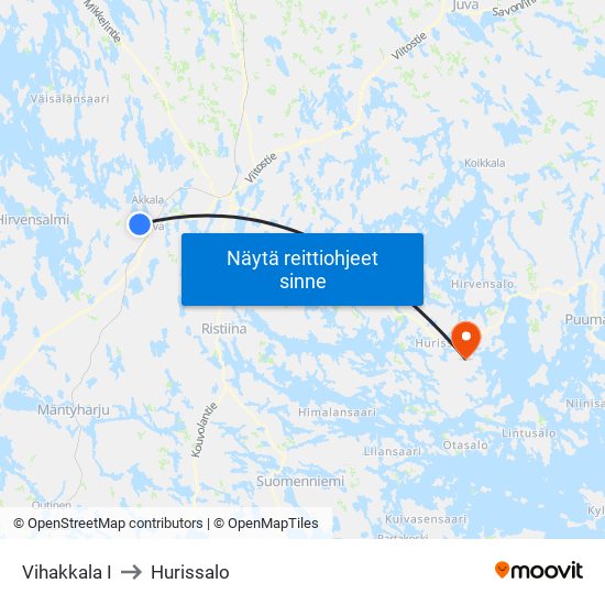 Vihakkala  I to Hurissalo map