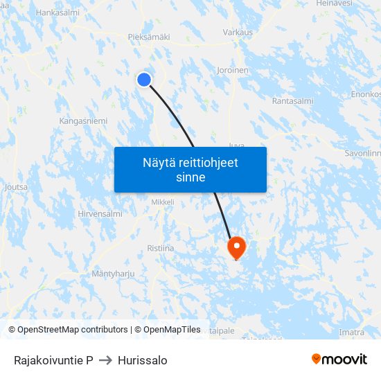 Rajakoivuntie P to Hurissalo map