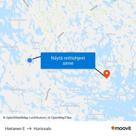 Hietanen  E to Hurissalo map