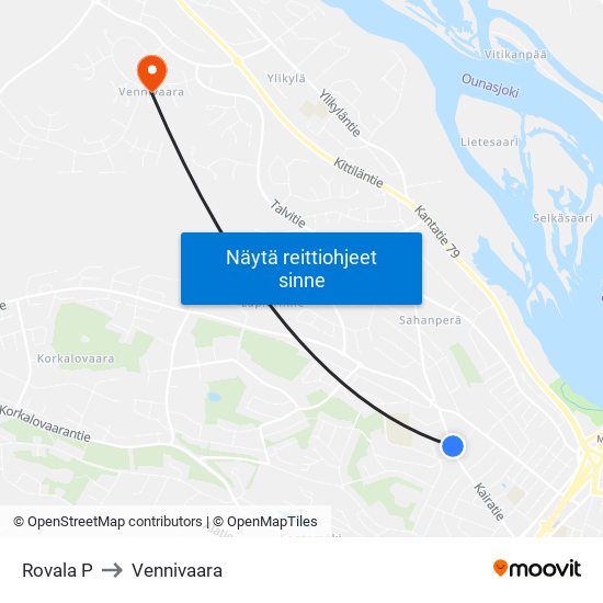 Rovala P to Vennivaara map